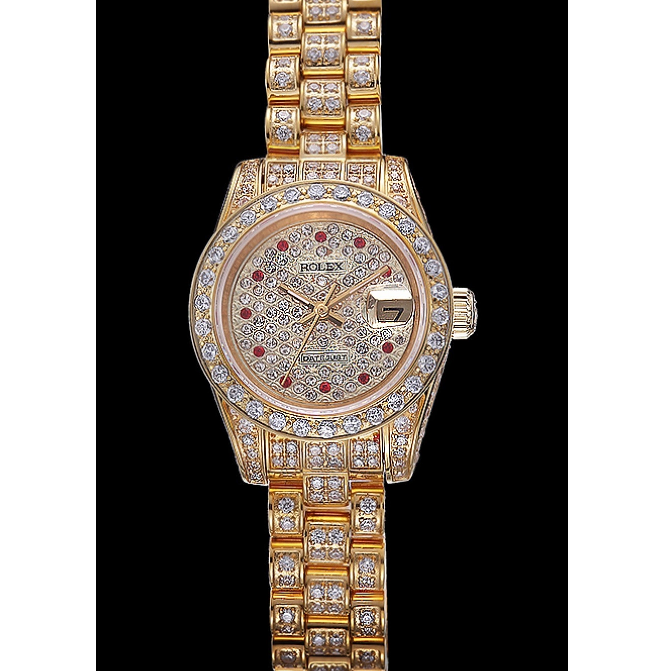 Aaa replica Rolex Swiss Gold Dial Diamond DateJust 622024 0804
